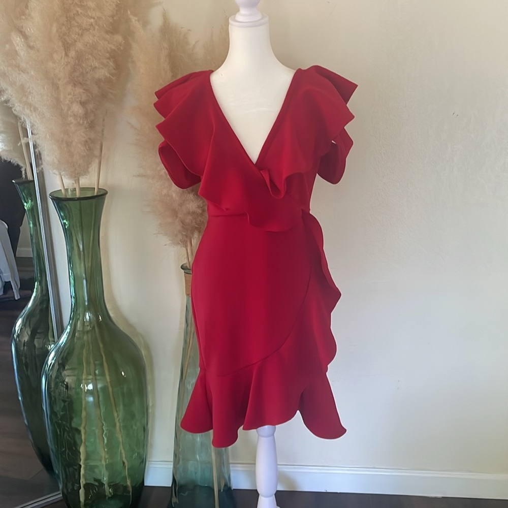 Lulu's Red Asymmetrical Bodycon Dress V-Neck Flutter Sleeveless